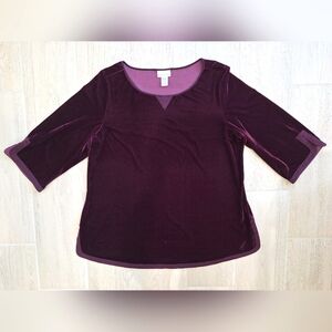 Soft Surroundings women's fuschia- berry cozy velour 3/4 sleev blouse  - size 2X